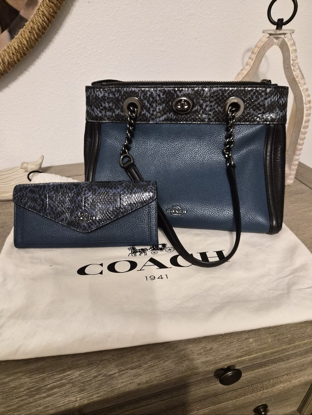 Coach "Edie" Turnlock Shoulder Bag And Matching Wallet
